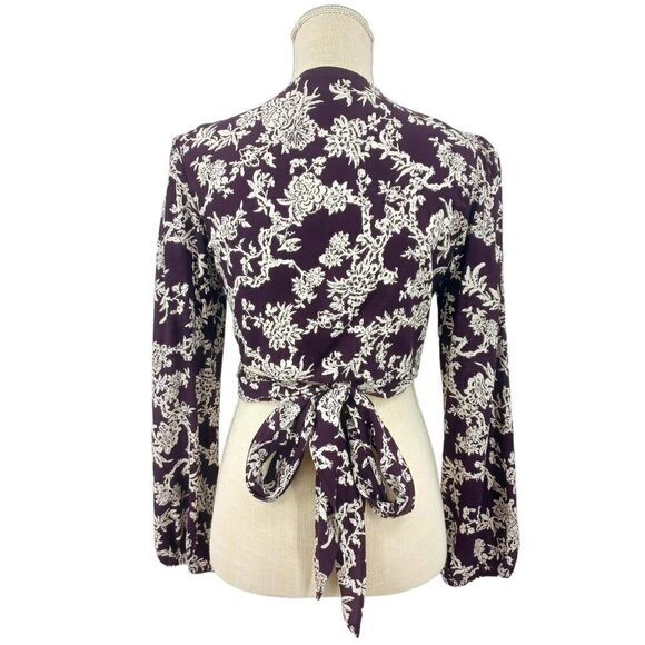Flynn Skye That's a Wrap Crop Top Wine Floral Women's M Boho Festival Hippie - Picture 3 of 12